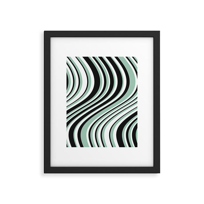 Wavy Stripes XII - Mint, Black and White Framed Art Print Gallery Image 1