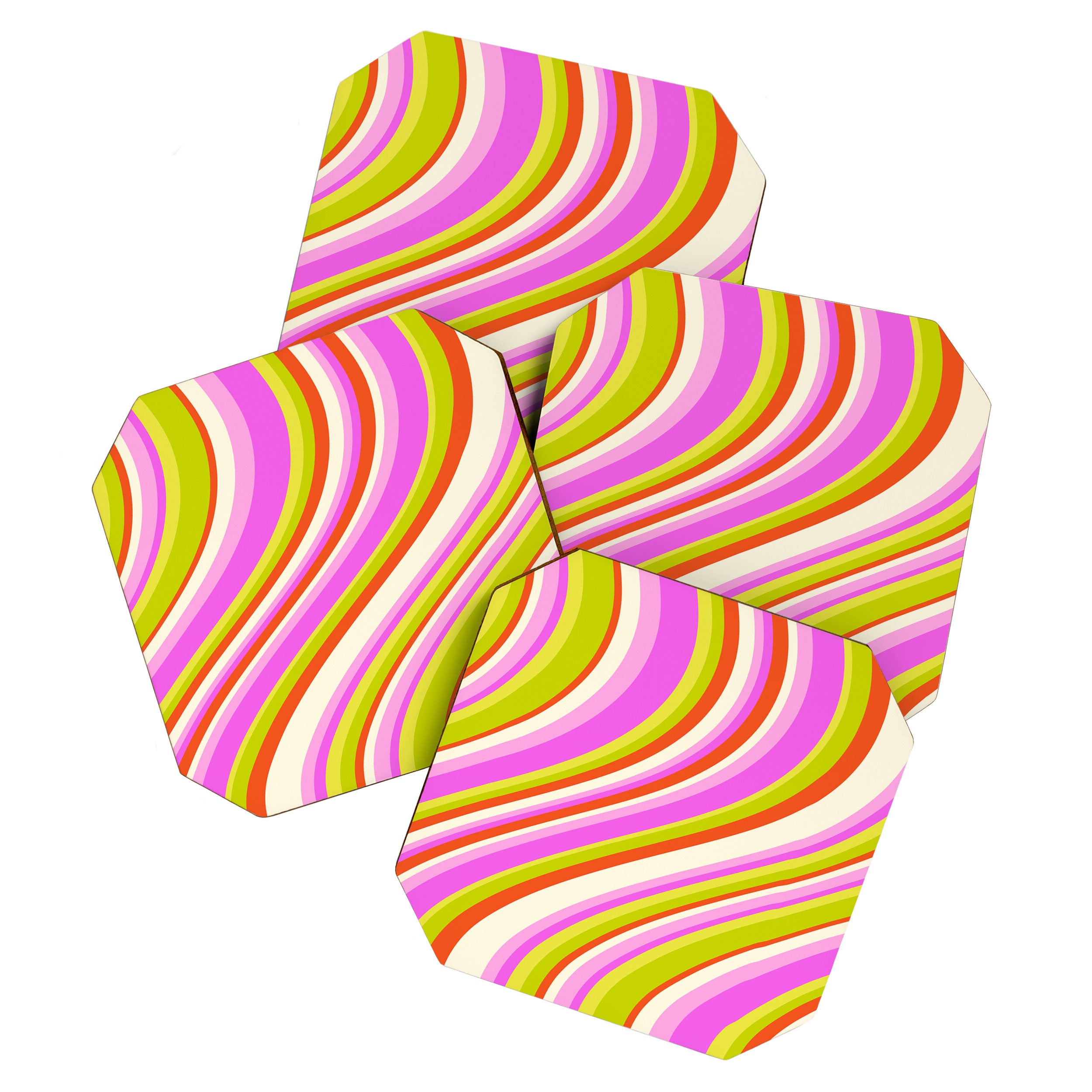 Wavy Stripes XVIII - Y2K Pink and Green Coaster Gallery Image 1