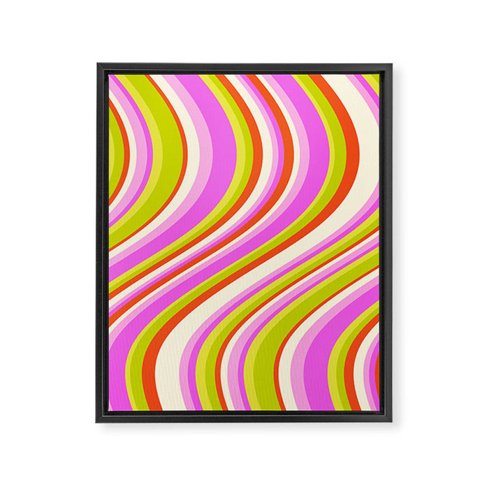 Wavy Stripes XVIII - Y2K Pink and Green Framed Canvas Print Gallery Image 1