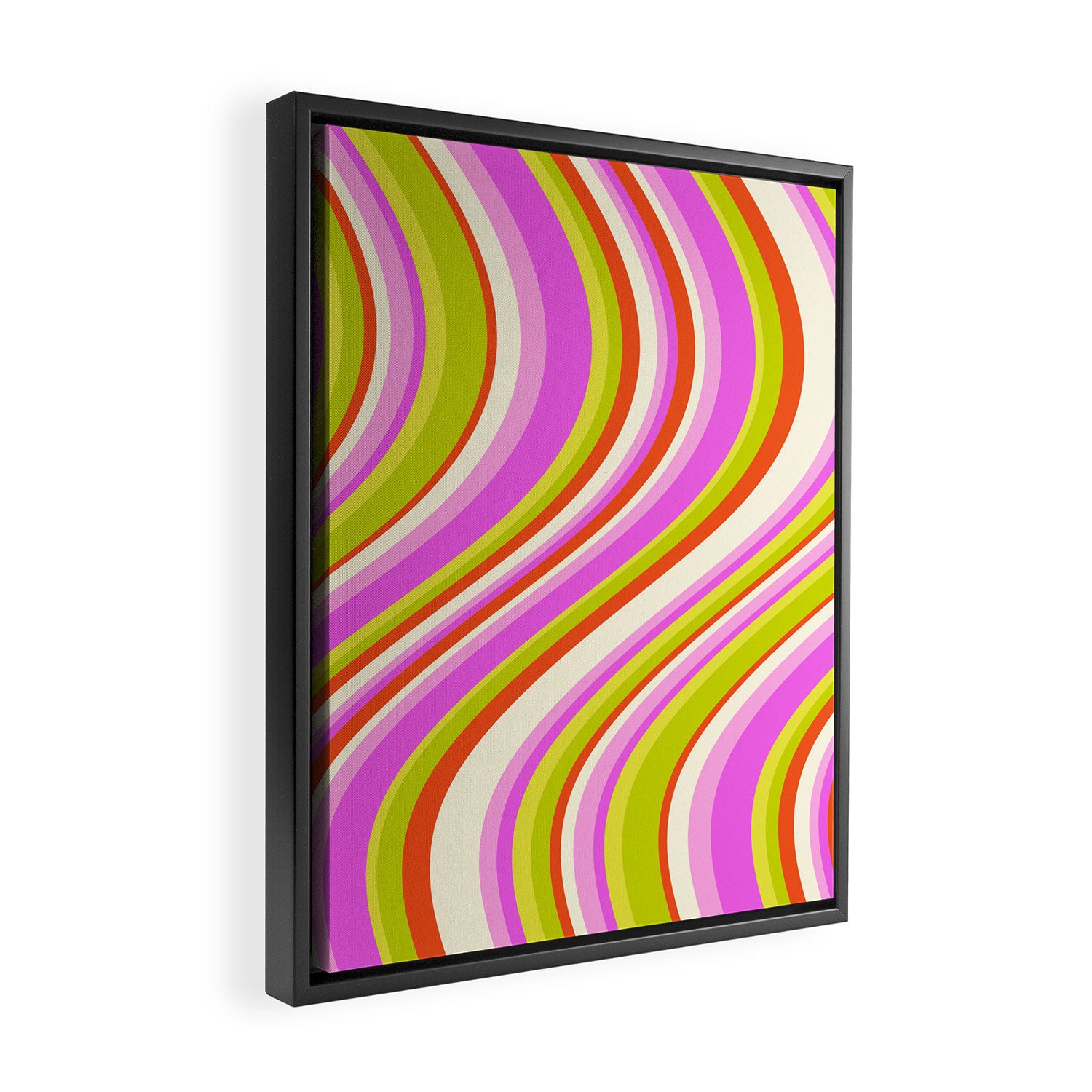 Wavy Stripes XVIII - Y2K Pink and Green Framed Canvas Print Gallery Image 2