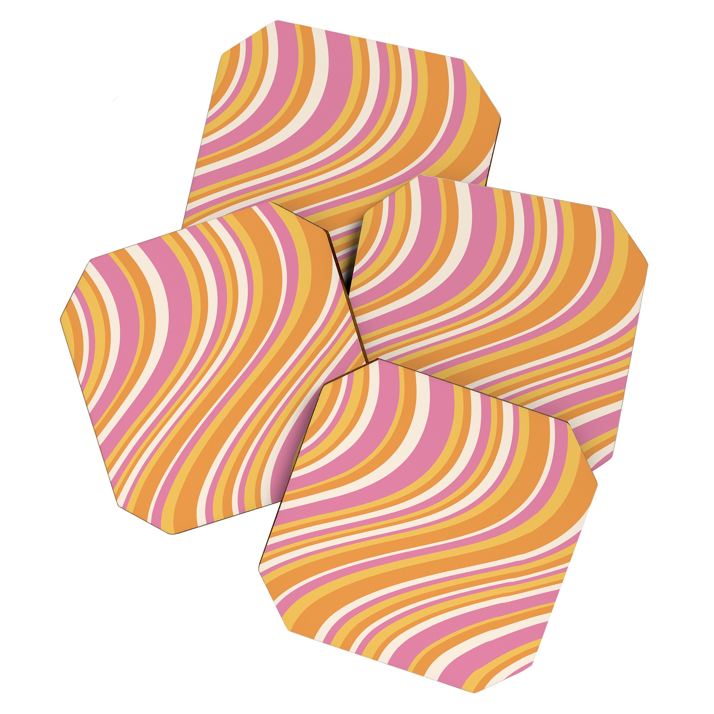 Wavy Stripes XXV - Pink Orange Yellow Coaster Gallery Image 1