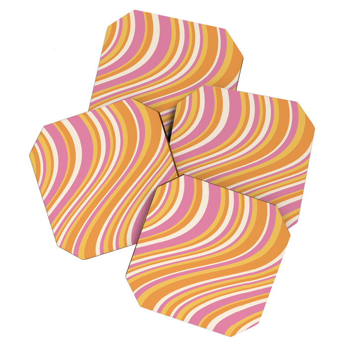 Wavy Stripes XXV - Pink Orange Yellow Coaster Gallery Image 1