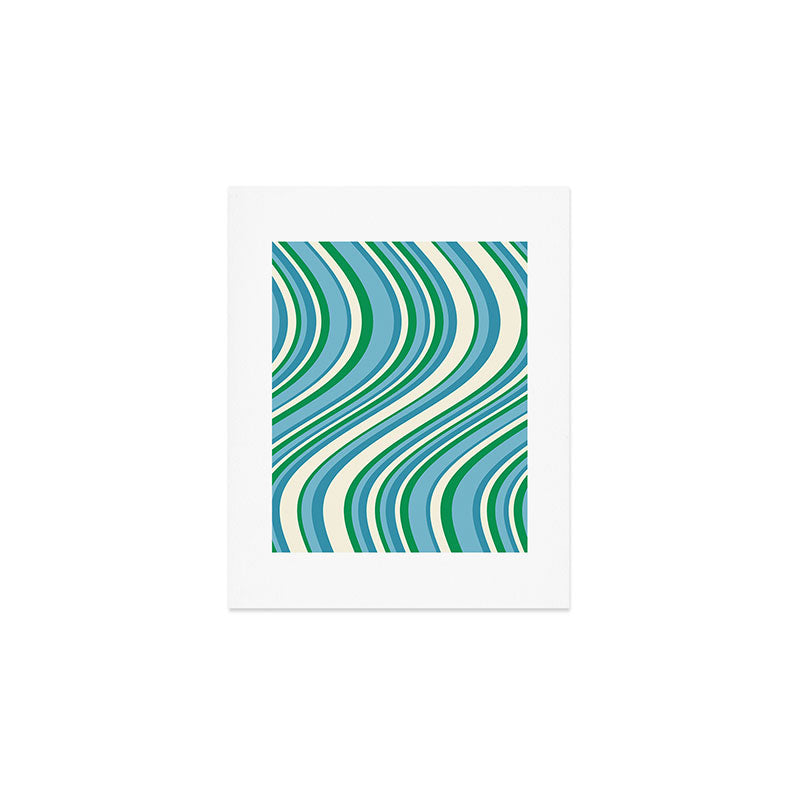 Wavy Stripes XXVII - Beachy Blue and Green Art Print Gallery Image 1