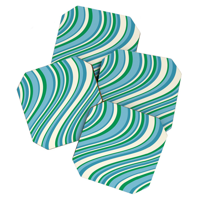 Wavy Stripes XXVII - Beachy Blue and Green Coaster Gallery Image 1