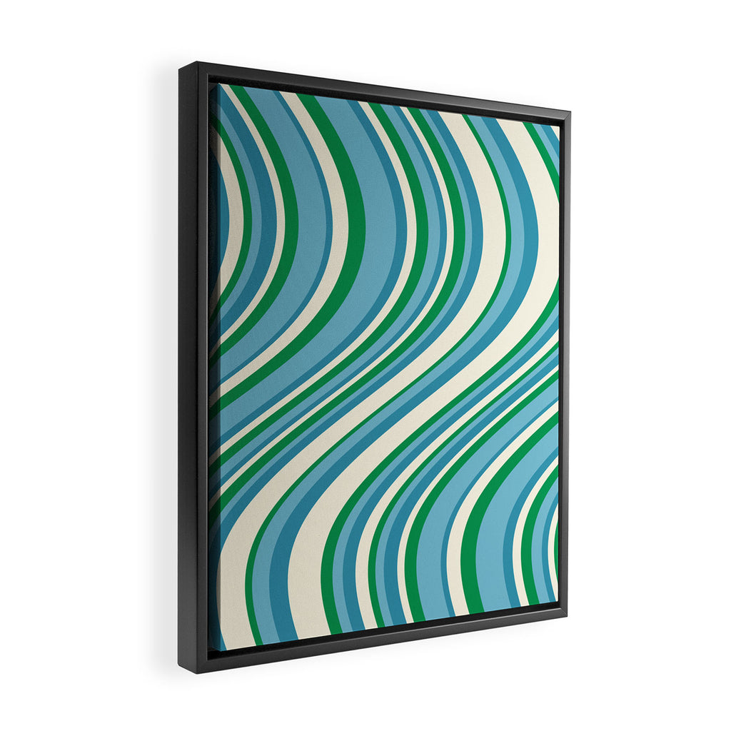 Wavy Stripes XXVII - Beachy Blue and Green Framed Canvas Print Gallery Image 2