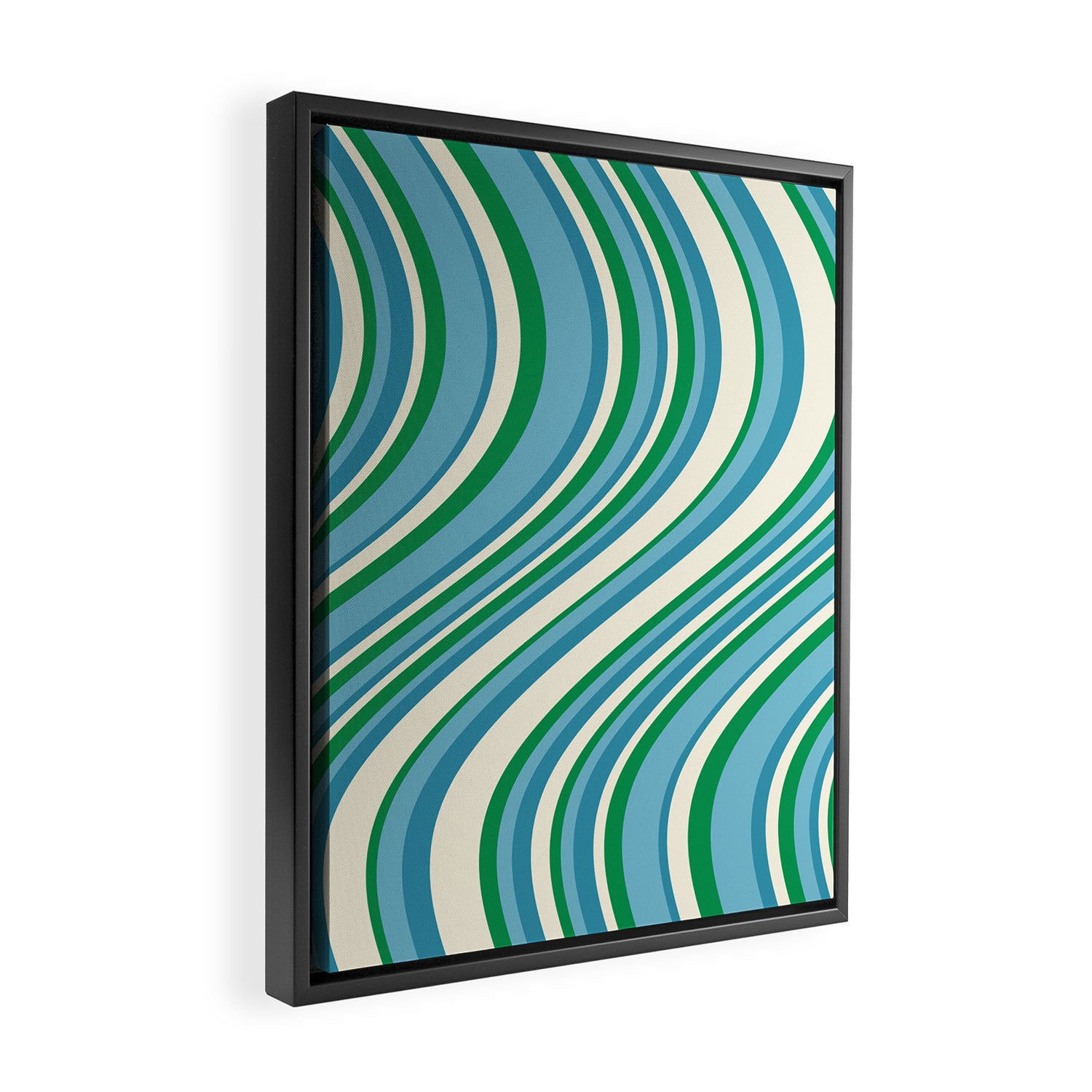Wavy Stripes XXVII - Beachy Blue and Green Framed Canvas Print Gallery Image 2
