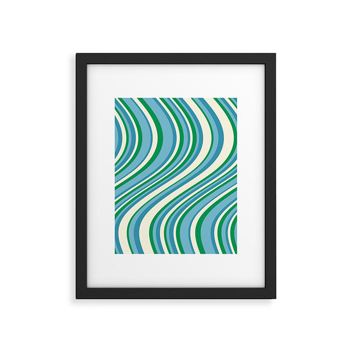 Wavy Stripes XXVII - Beachy Blue and Green Framed Art Print Gallery Image 1