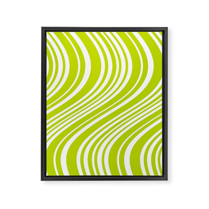 Wavy Stripes XXXVIII - Y2K Lime Green Framed Canvas Print Gallery Image 1