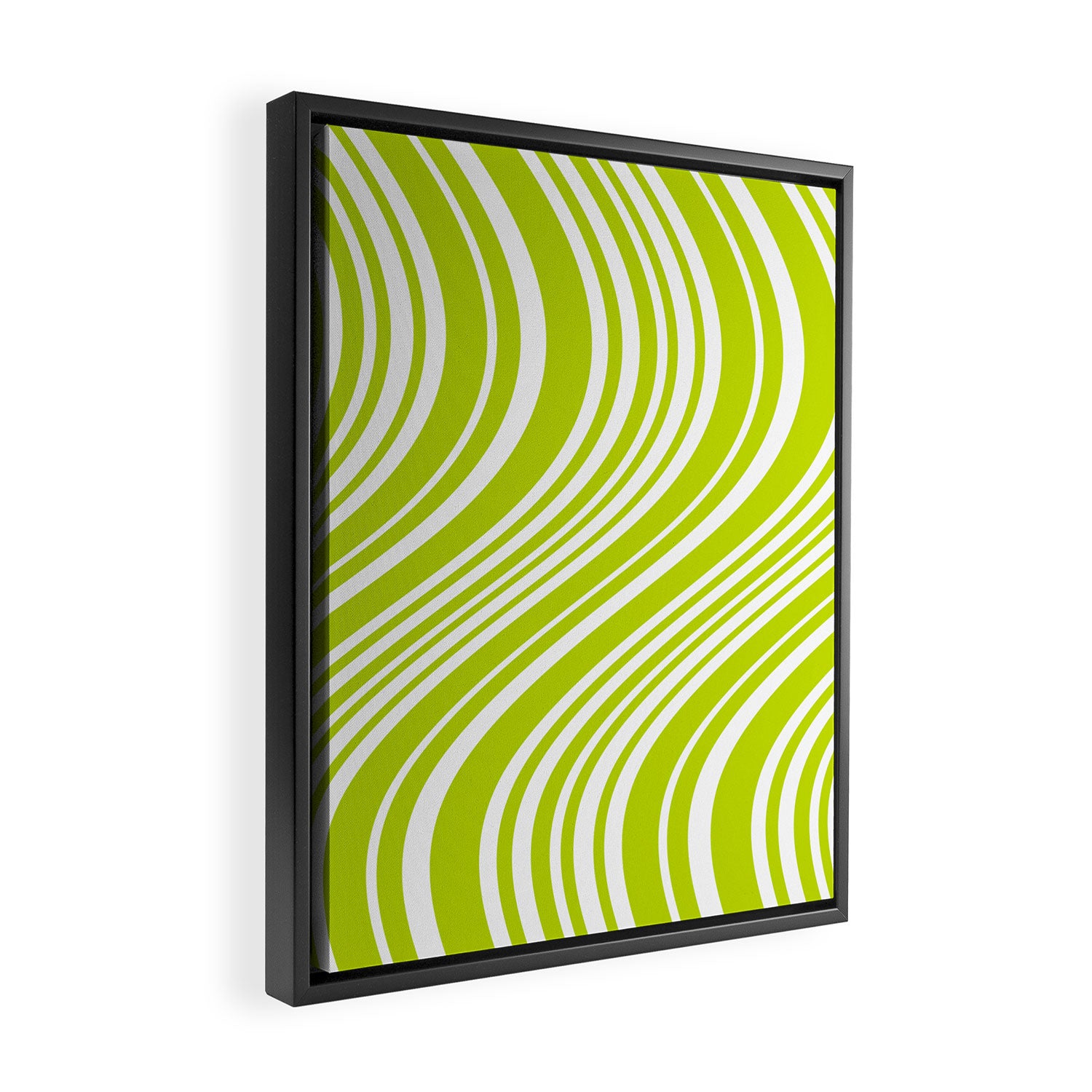 Wavy Stripes XXXVIII - Y2K Lime Green Framed Canvas Print Gallery Image 2