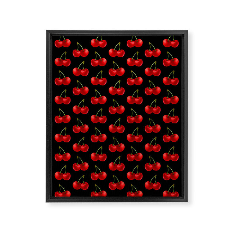Y2K Cherries - Black Pattern Large Framed Canvas Print Gallery Image 8