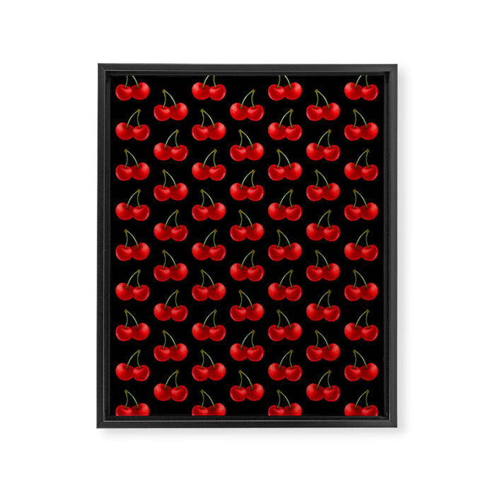 Y2K Cherries - Black Pattern Large Framed Canvas Print Gallery Image 1