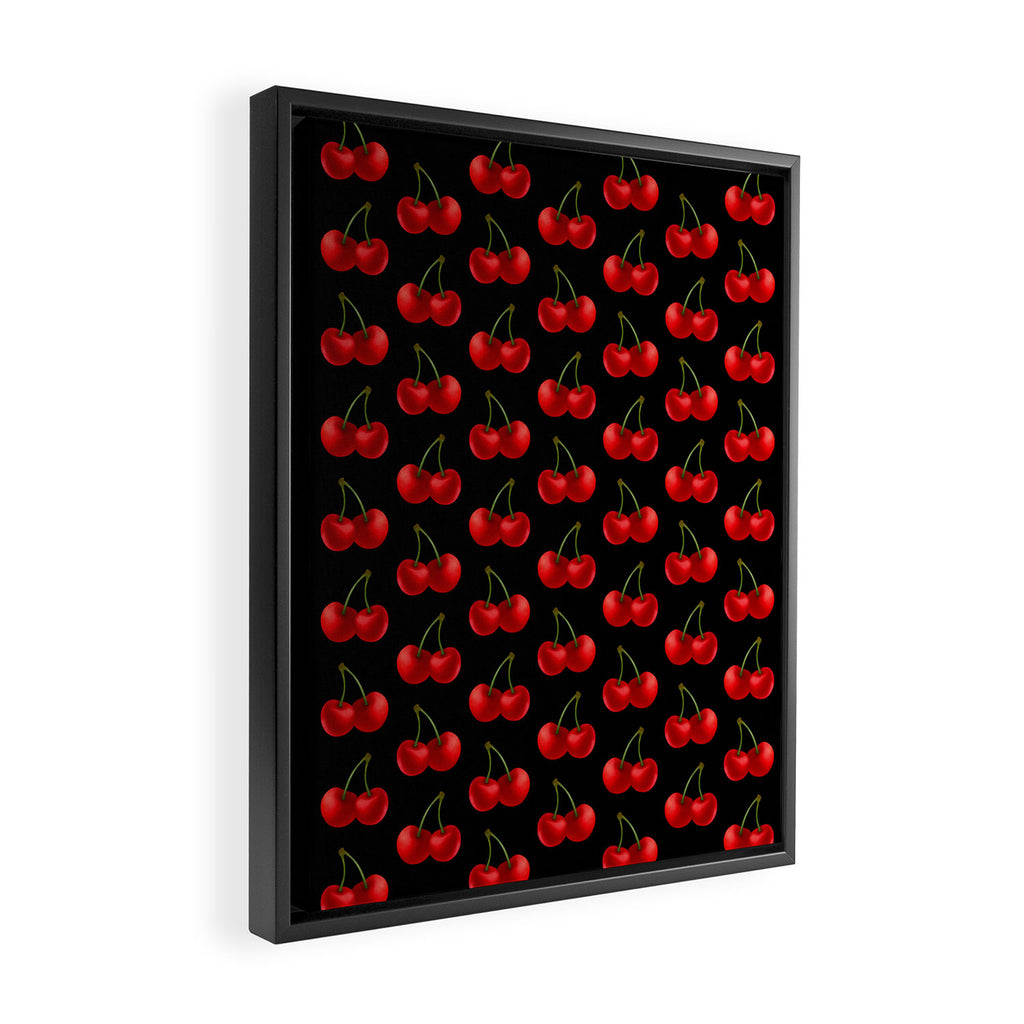 Y2K Cherries - Black Pattern Large Framed Canvas Print Gallery Image 2