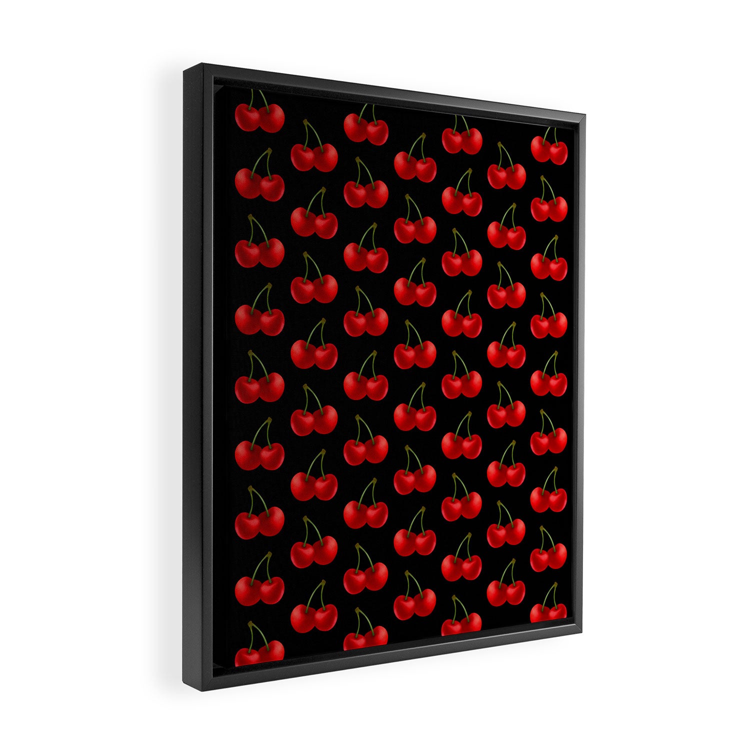 Y2K Cherries - Black Pattern Large Framed Canvas Print Gallery Image 2