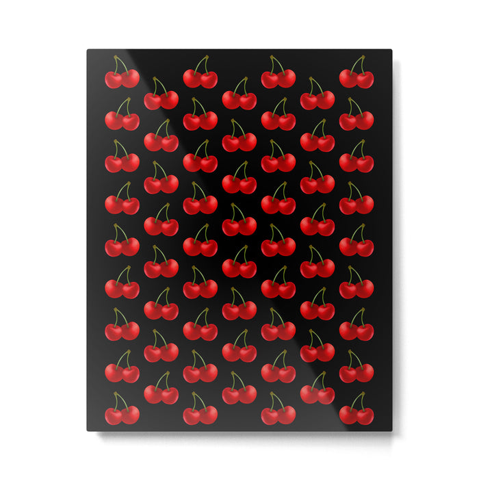 Y2K Cherries - Black Pattern Large Metal Print Gallery Image 1