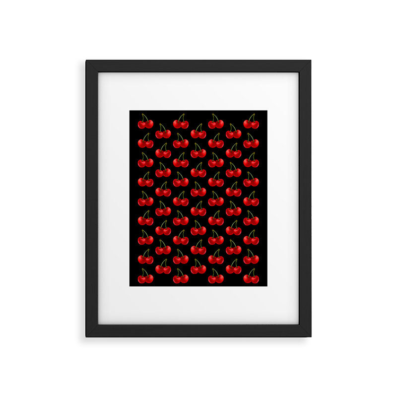 Y2K Cherries - Black Pattern Large Framed Art Print Gallery Image 6