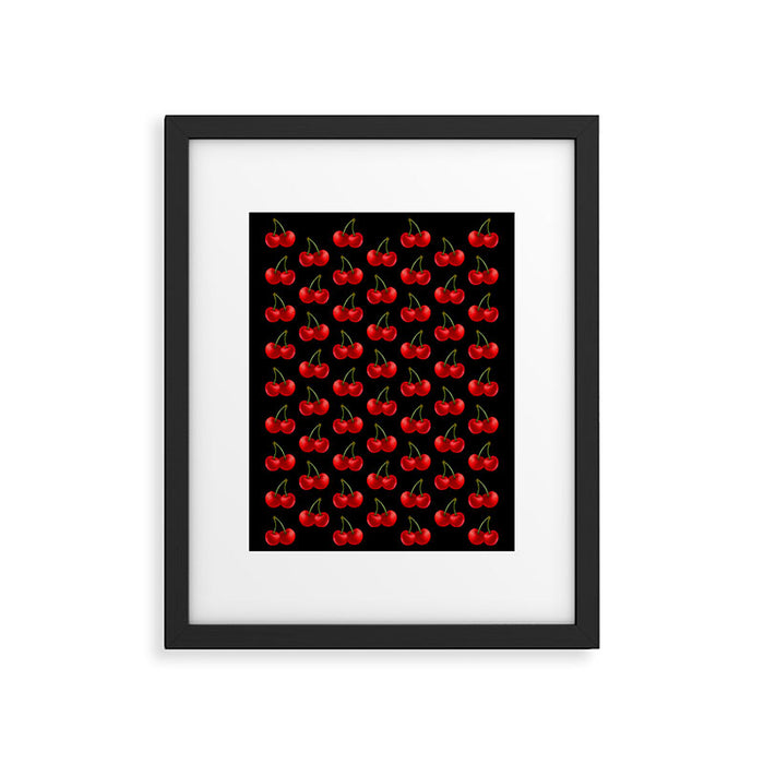 Y2K Cherries - Black Pattern Large Framed Art Print Gallery Image 1