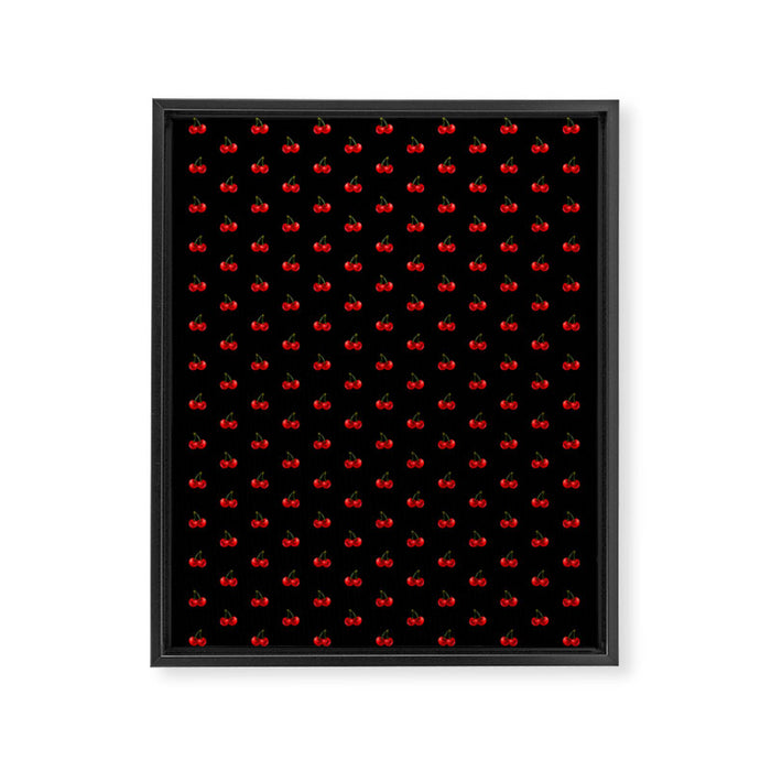 Y2K Cherries - Black Pattern Miniature Framed Canvas Print Gallery Image 1