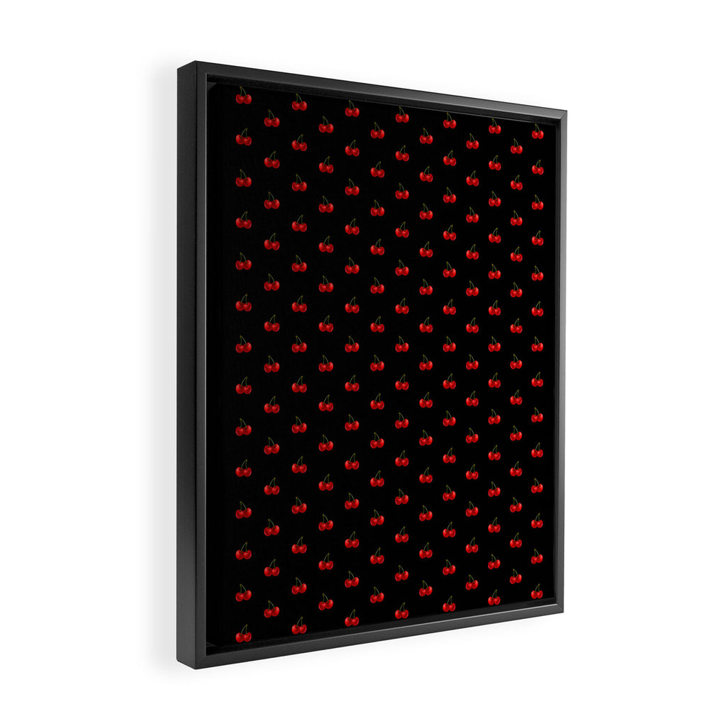 Y2K Cherries - Black Pattern Miniature Framed Canvas Print Gallery Image 2