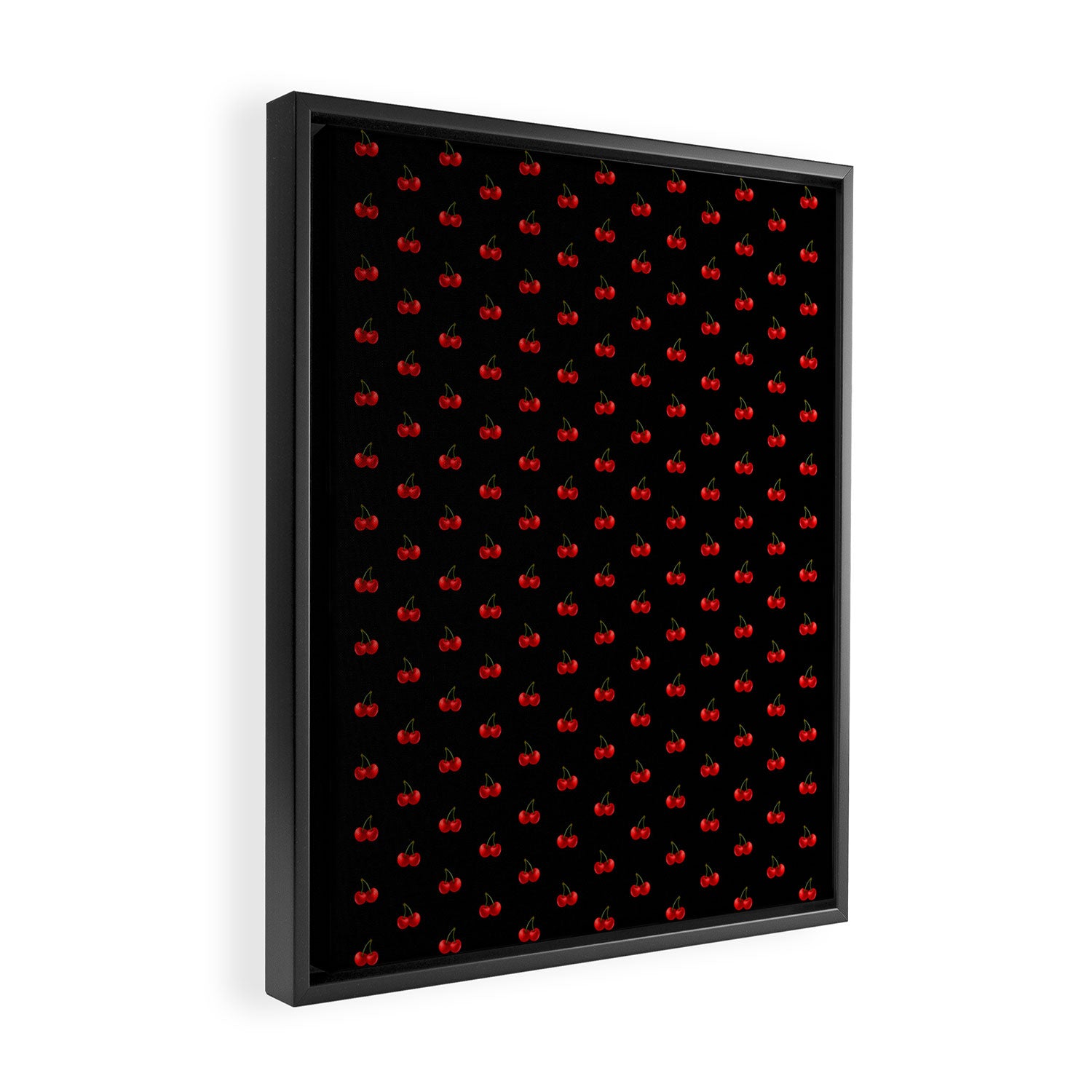 Y2K Cherries - Black Pattern Miniature Framed Canvas Print Gallery Image 2