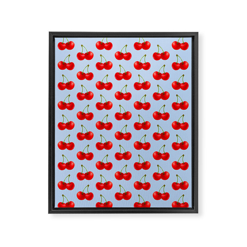 Y2K Cherries - Blue Pattern Large Framed Canvas Print Gallery Image 8