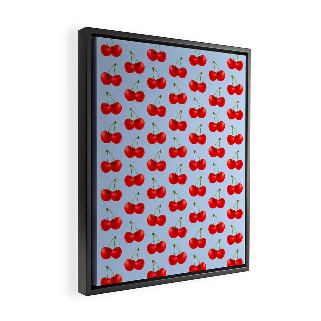 Y2K Cherries - Blue Pattern Large Framed Canvas Print Gallery Image 2