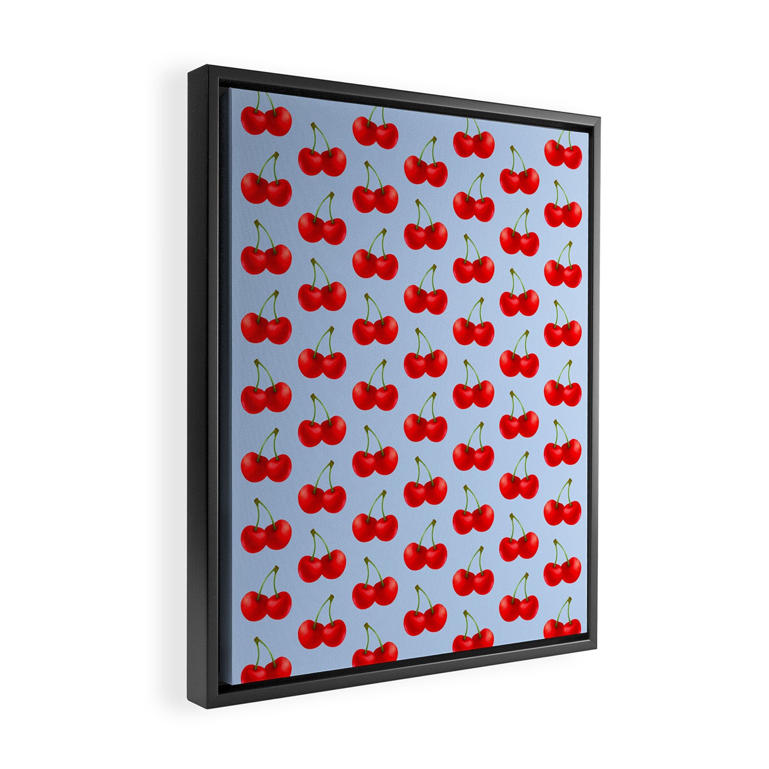 Y2K Cherries - Blue Pattern Large Framed Canvas Print Gallery Image 2