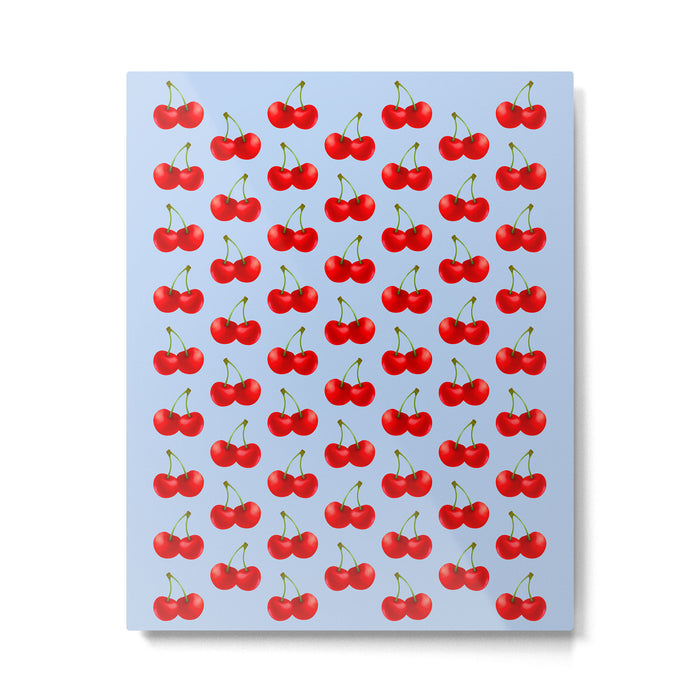 Y2K Cherries - Blue Pattern Large Metal Print Gallery Image 1