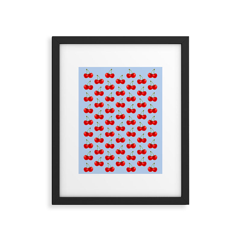 Y2K Cherries - Blue Pattern Large Framed Art Print Gallery Image 6
