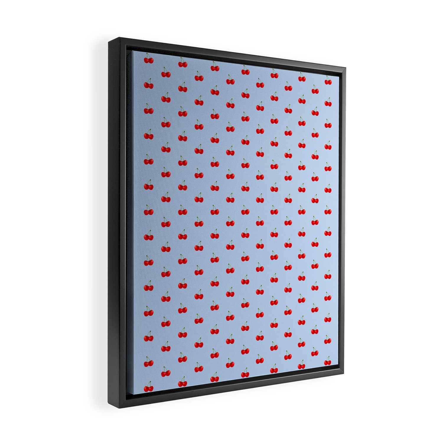 Y2K Cherries - Blue Pattern Miniature Framed Canvas Print Gallery Image 2