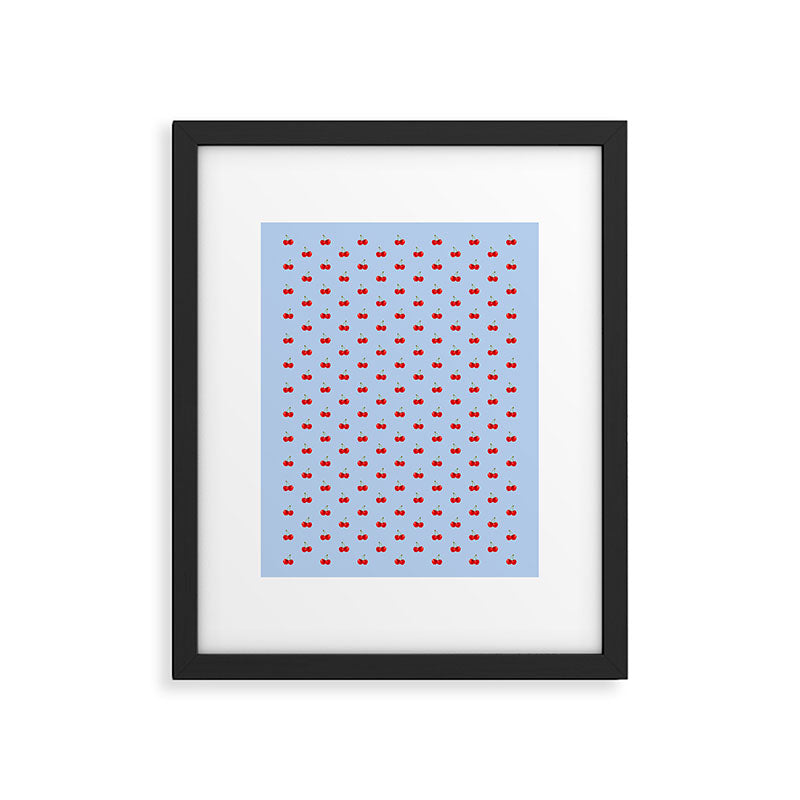 Y2K Cherries - Blue Pattern Miniature Framed Art Print Gallery Image 6