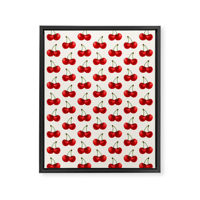 Y2K Cherries - Creme Pattern Large Framed Canvas Print Gallery Image 1
