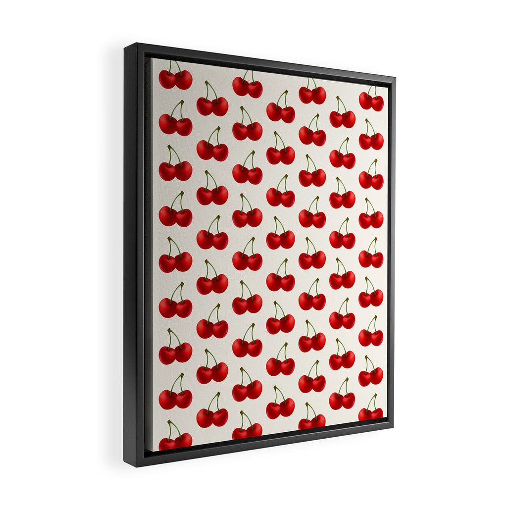 Y2K Cherries - Creme Pattern Large Framed Canvas Print Gallery Image 2