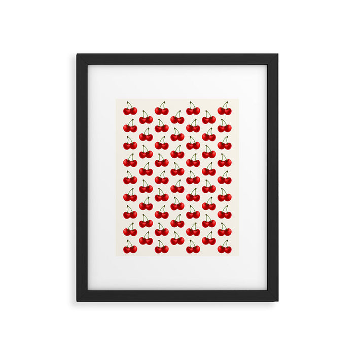 Y2K Cherries - Creme Pattern Large Framed Art Print Gallery Image 1