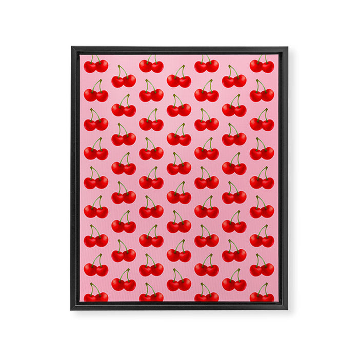 Y2K Cherries - Pink Pattern Large Framed Canvas Print Gallery Image 1