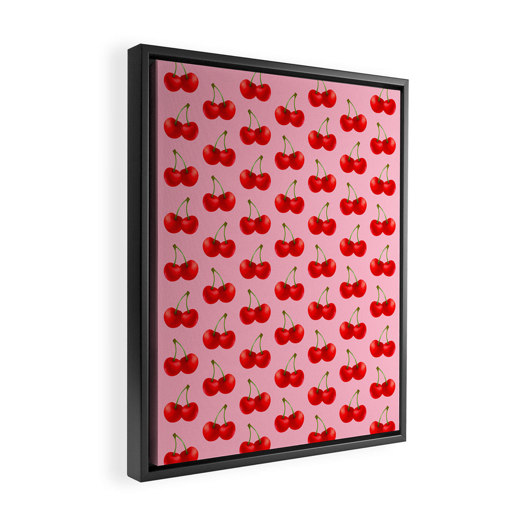 Y2K Cherries - Pink Pattern Large Framed Canvas Print Gallery Image 2