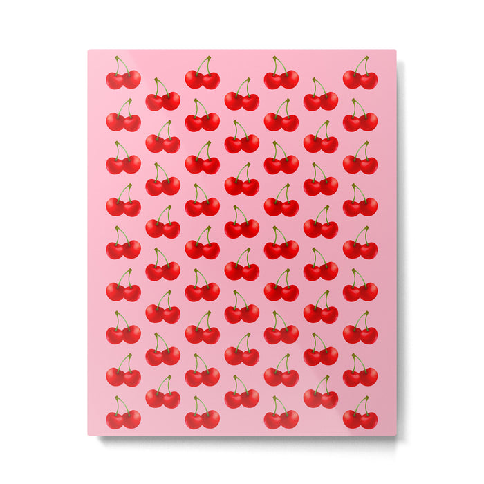 Y2K Cherries - Pink Pattern Large Metal Print Gallery Image 1