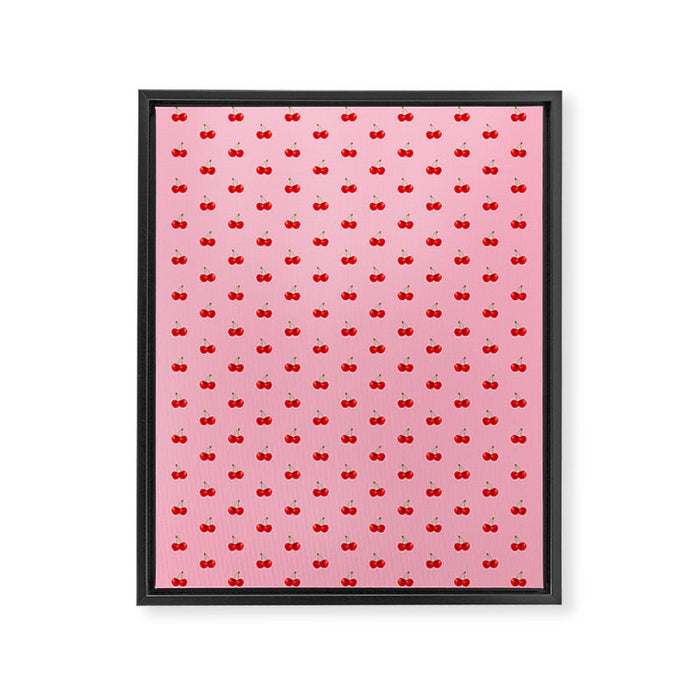 Y2K Cherries - Pink Pattern Miniature Framed Canvas Print Gallery Image 1