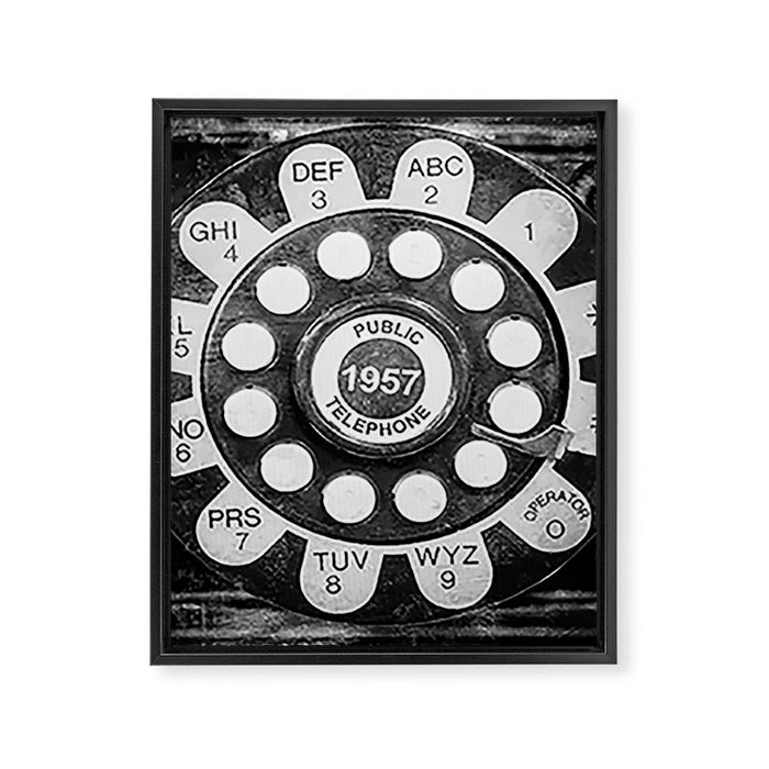 Retro 1957 Telephone in Black & White Framed Canvas Print Gallery Image 1