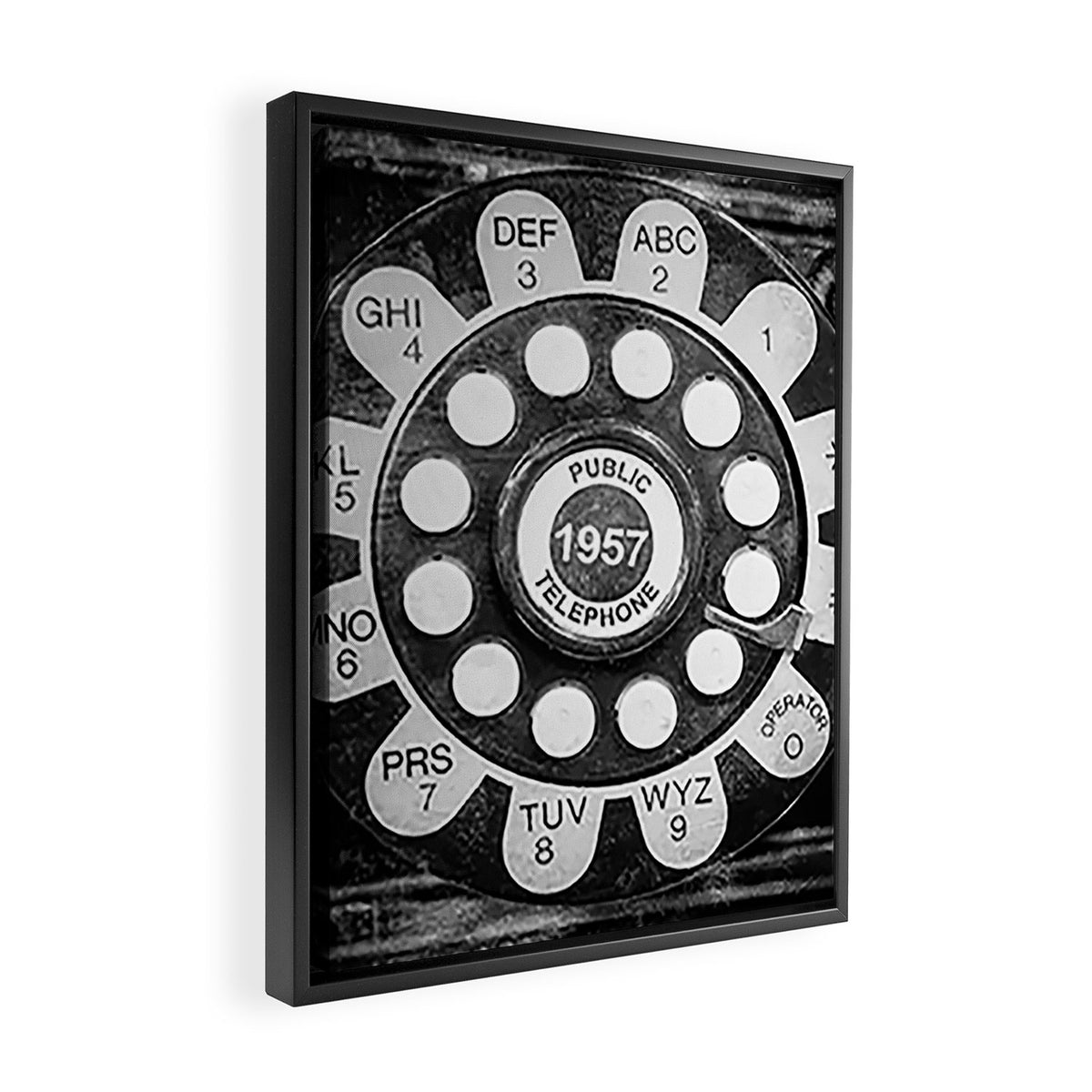 Retro 1957 Telephone in Black & White Framed Canvas Print Gallery Image 2