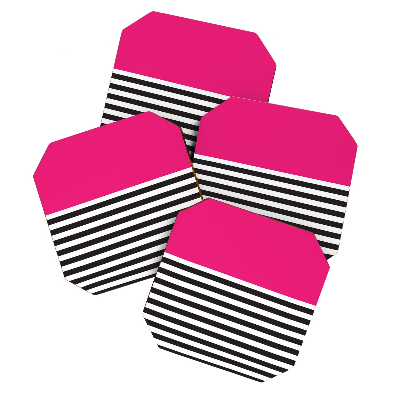Hot Pink Magenta and Black and White Stripe Coaster Gallery Image 1