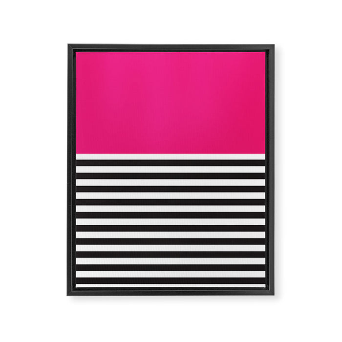 Hot Pink Magenta and Black and White Stripe Framed Canvas Print Gallery Image 1