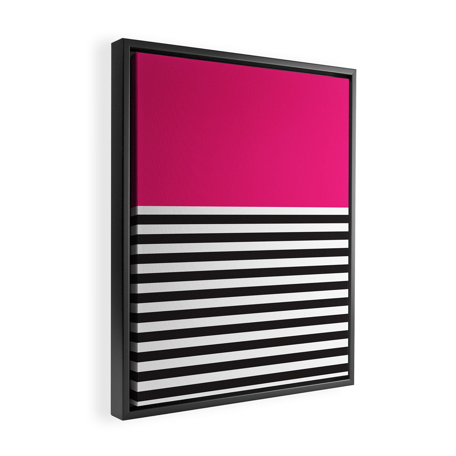 Hot Pink Magenta and Black and White Stripe Framed Canvas Print Gallery Image 2
