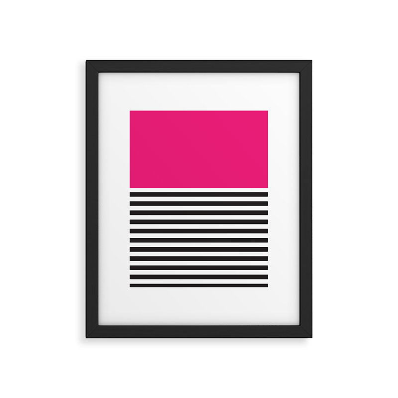 Hot Pink Magenta and Black and White Stripe Framed Art Print Gallery Image 5