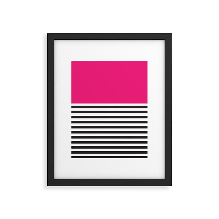 Hot Pink Magenta and Black and White Stripe Framed Art Print Gallery Image 1