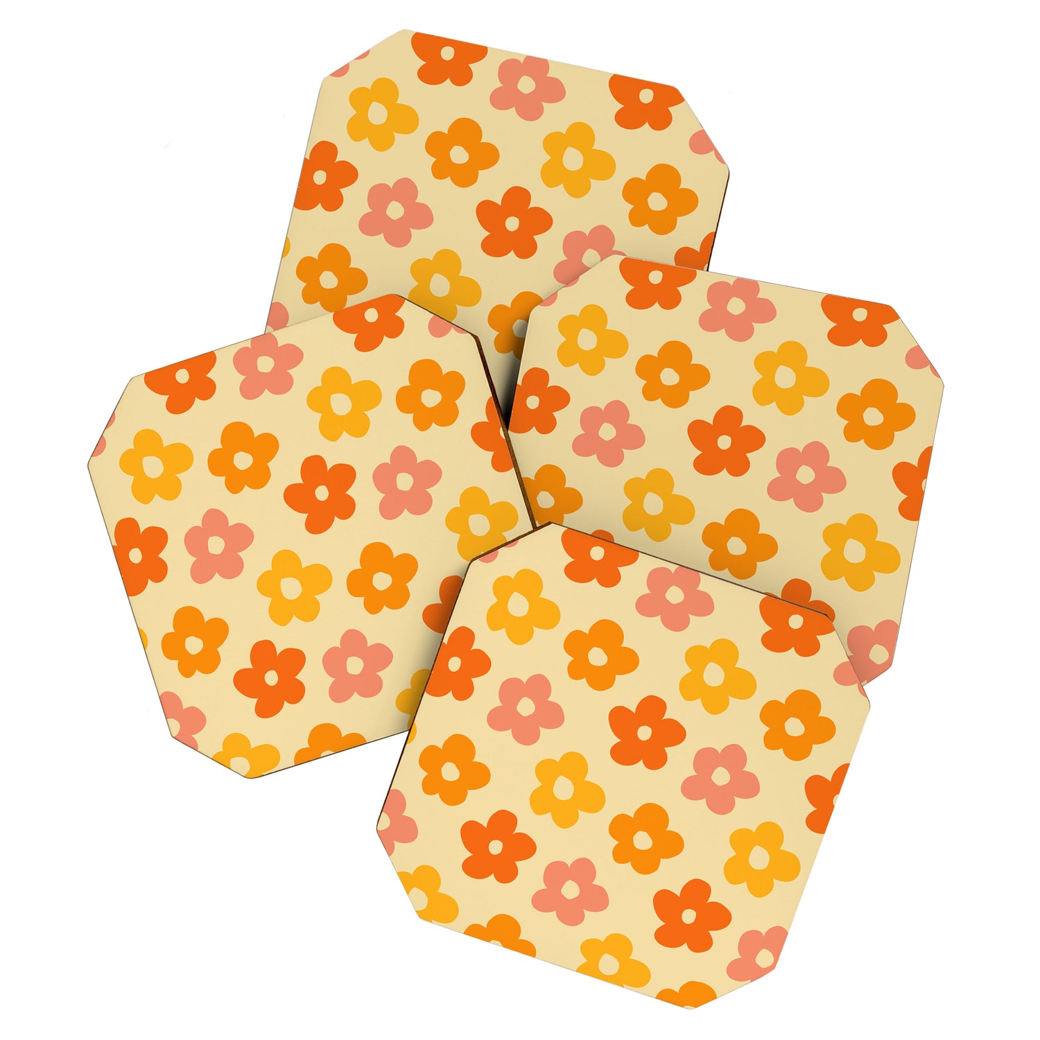 Retro 60s 70s Flowers Pattern Orange #pattern #vintage  Coaster Gallery Image 1