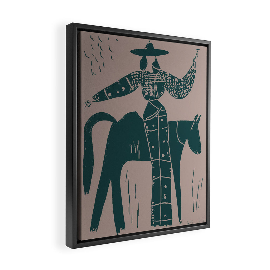 Showstopper Jade Denim - Modern Cowgirl Illustration Framed Canvas Print Gallery Image 2