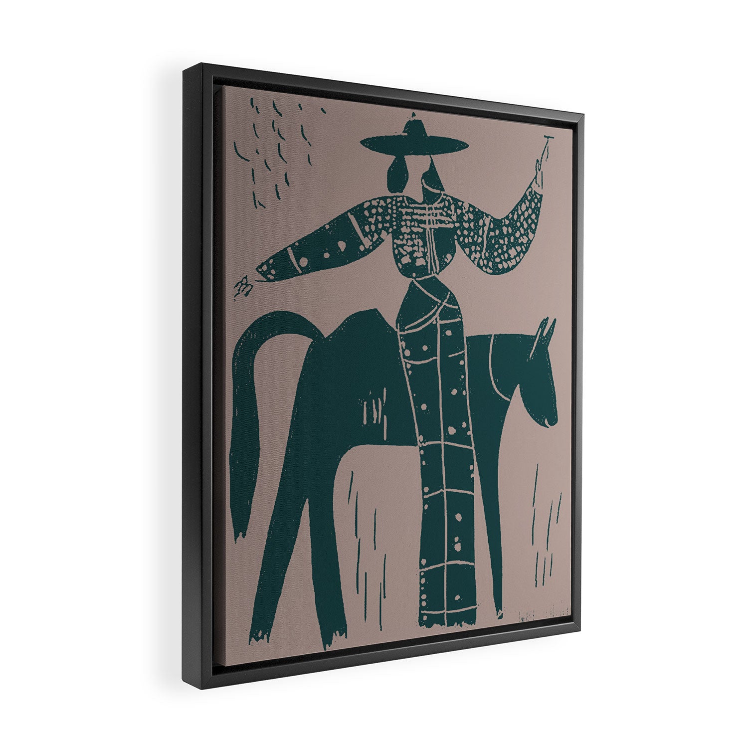 Showstopper Jade Denim - Modern Cowgirl Illustration Framed Canvas Print Gallery Image 2
