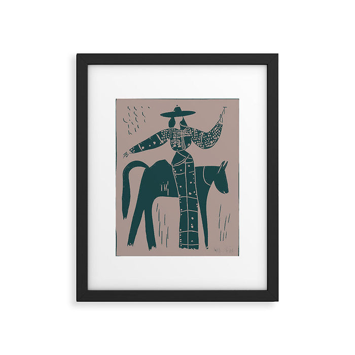 Showstopper Jade Denim - Modern Cowgirl Illustration Framed Art Print Gallery Image 1