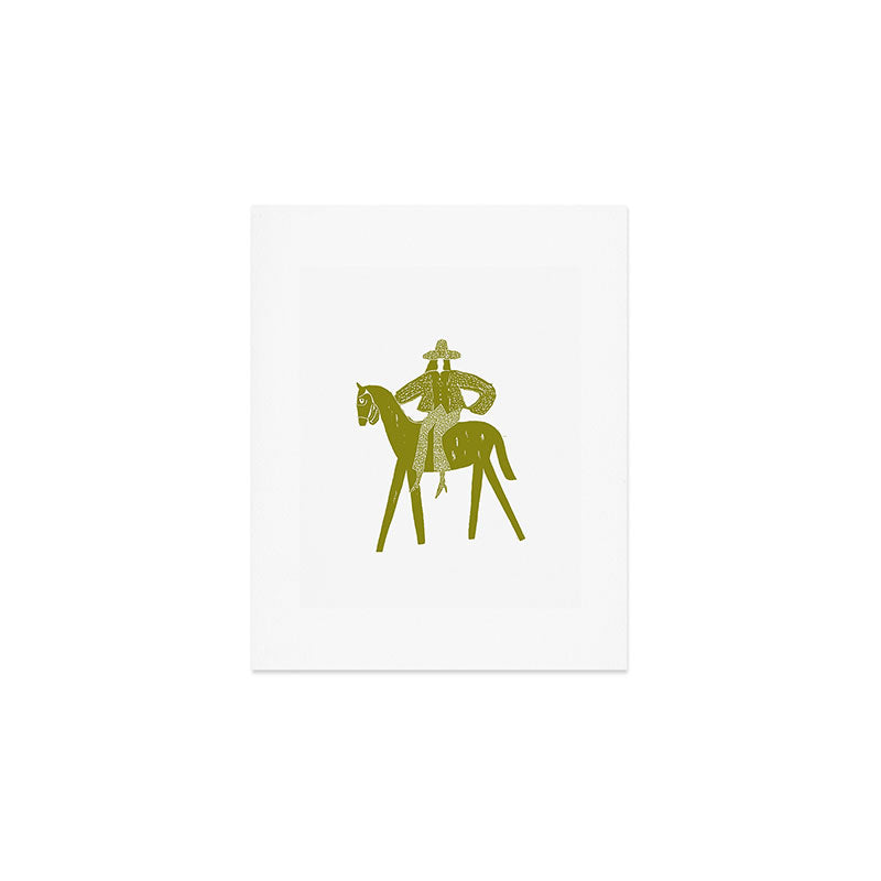 Solo Rider Dark Moss â Minimalist Cowboy Art Art Print Gallery Image 1