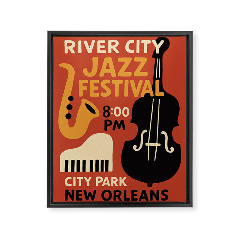 River City Jazz Festival Retro Poster Framed Canvas Print